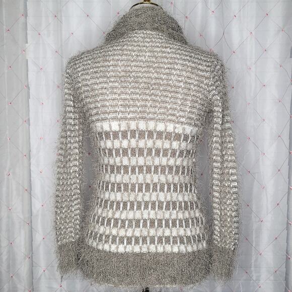 Unbranded Greige Eyelash Fuzzy Nubby Cowl Turtleneck Wool Blend Sweater Small - Picture 2 of 8